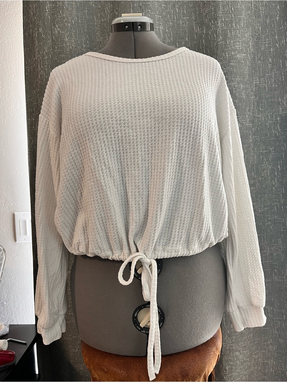 Hollister White Waffle-Knit Drawstring Pullover